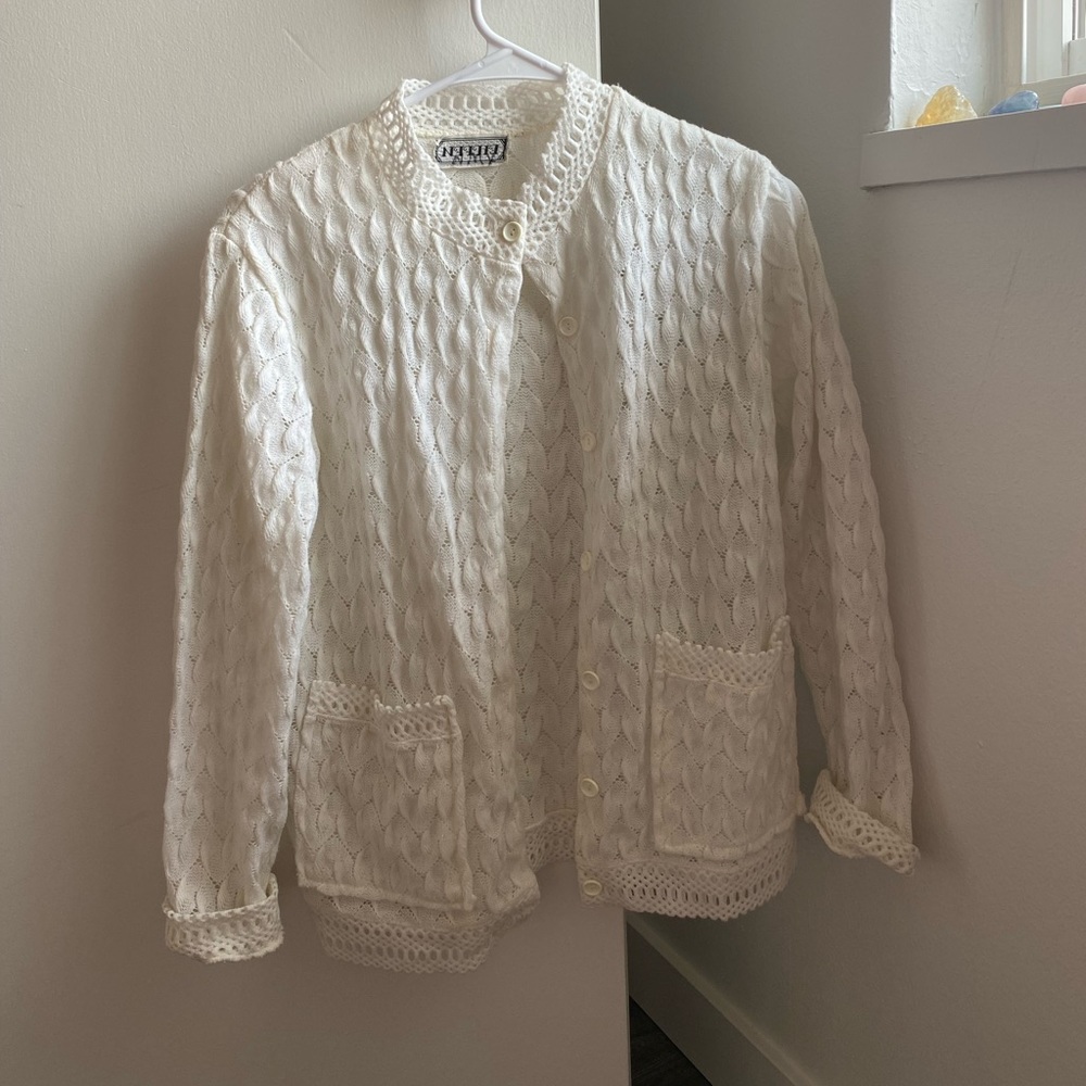 white grandma knitted sweater, size m